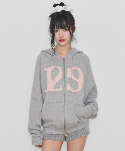 129 Logo Patch Hoodie Zip-up Light Gray