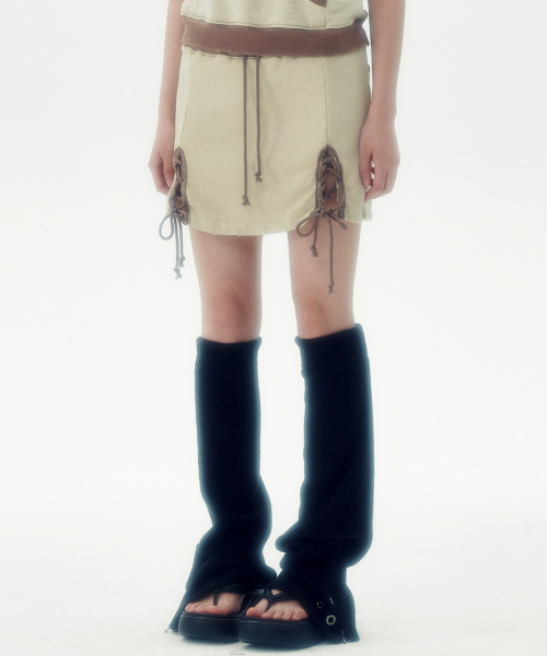 WASHED SWEAT MINI SKIRT [BEIGE]