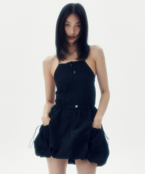SLEEVELESS BALOON MINI DRESS [BLACK]
