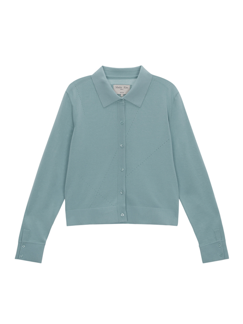DIAGONAL PUNCHING BUTTON CARDIGAN FOR WOMEN IN MINT