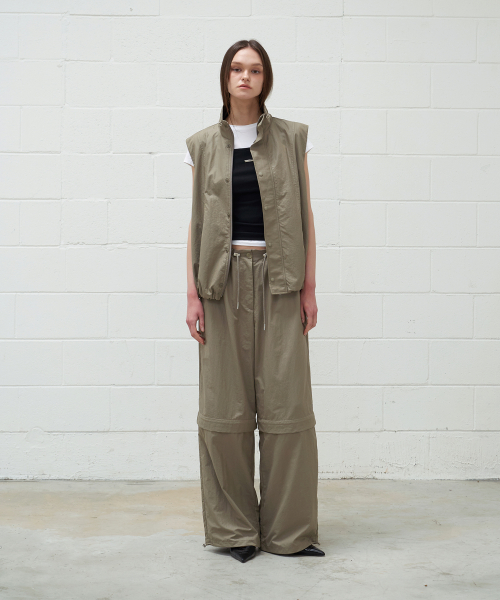 Glossy Twin Wide Pants Khaki