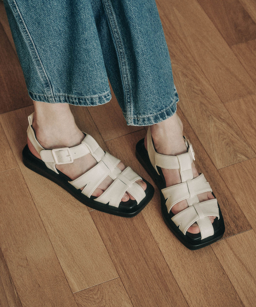 Square Toe Velcro Fisherman Sandals 412424007 (2.5cm/2colors)