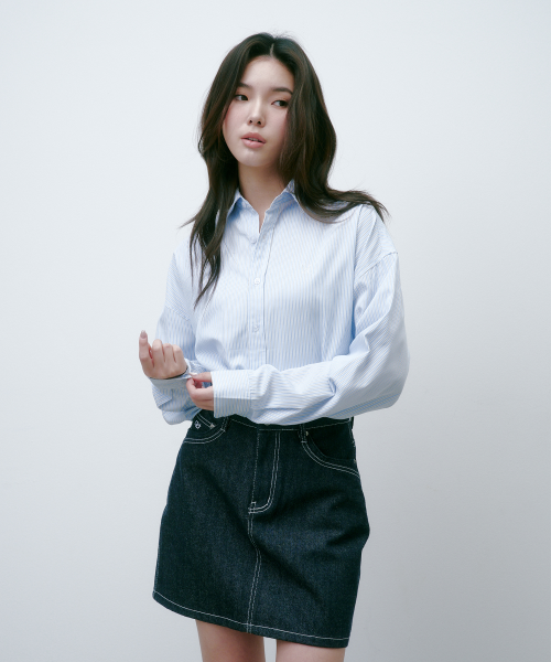 SAC 로고 오버핏 스트라이프 셔츠 스카이블루 4W2417002