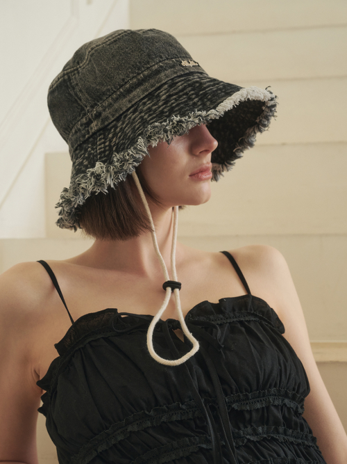 Denim Bleaching Safari Hat (Black)