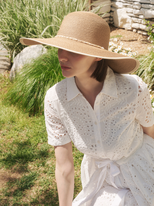 Colored Hem Wide Bucket Hat (Ivory)
