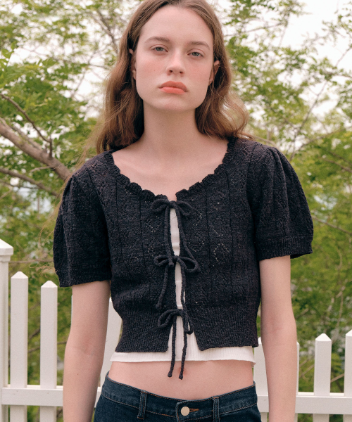 RIBBON CROCHET BOLERO CARDIGAN BLACK