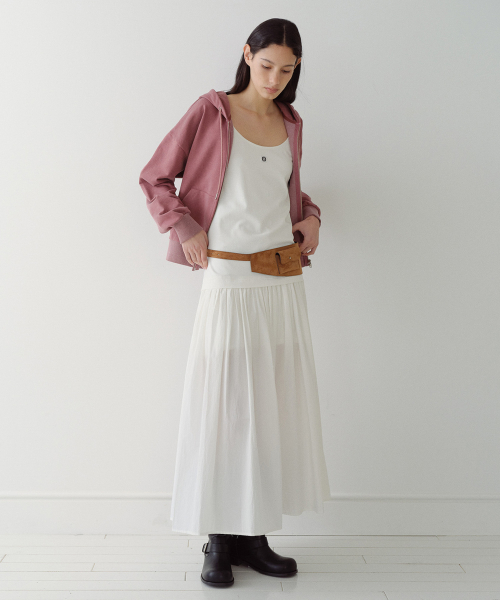COTTON SHIRRING MAXI DRESS - WHITE