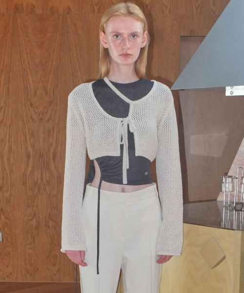 CUT OUT BOLERO CARDIGAN - BEIGE