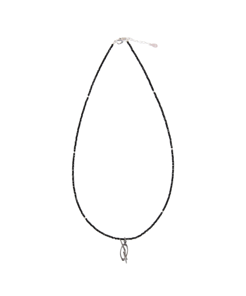 Black Spinel Logo Necklace - Silver