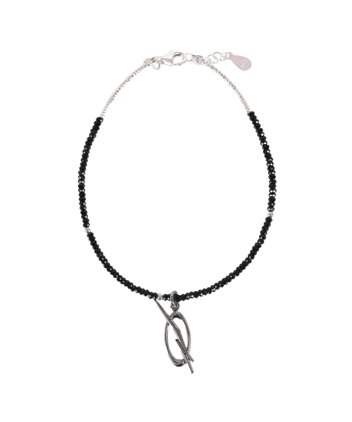 Black Spinel Logo Bracelet - Silver