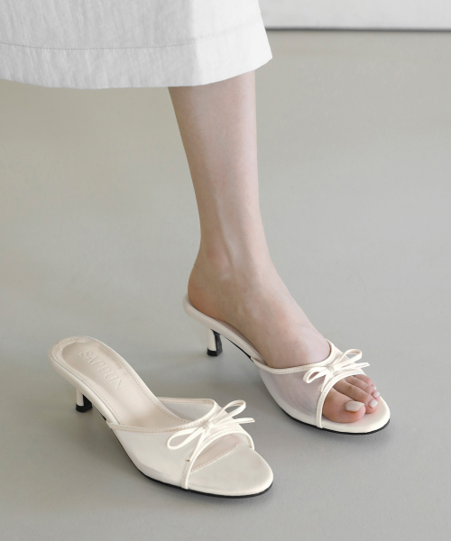 Rene Rin Mesh Ribbon Sandal Mule (5cm)