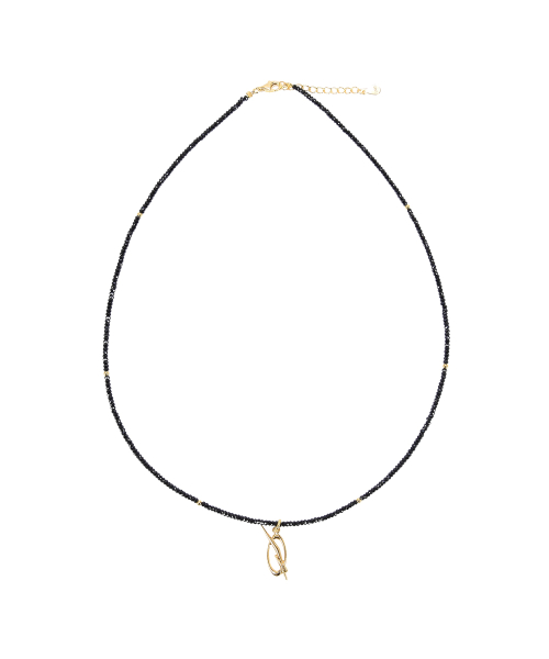 Black Spinel Logo Necklace - Gold