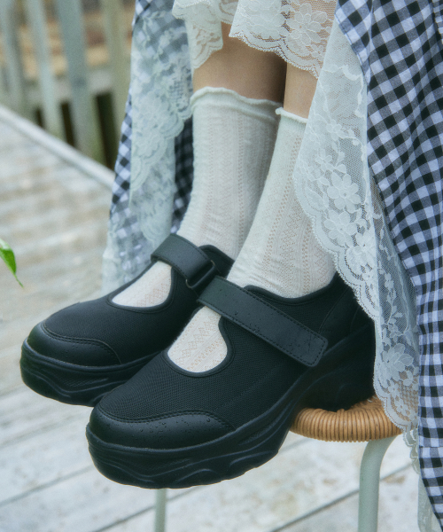 LOMITA Platform Velcro Mary Jane Shoes Black OZSQGA104B