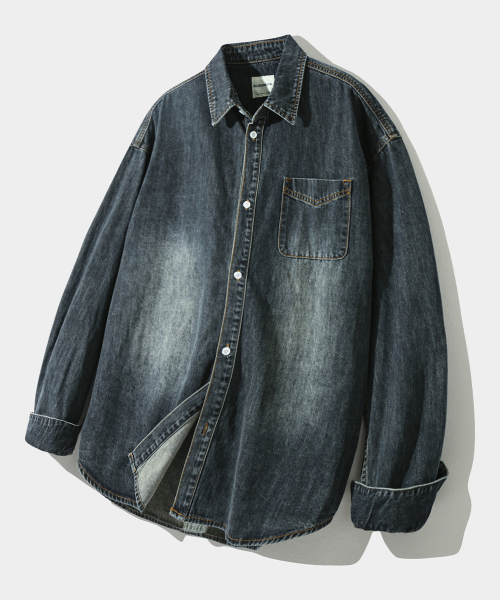 ASI ESSENTIAL BIO WASHING DENIM SHIRT_INDIGO GRAY
