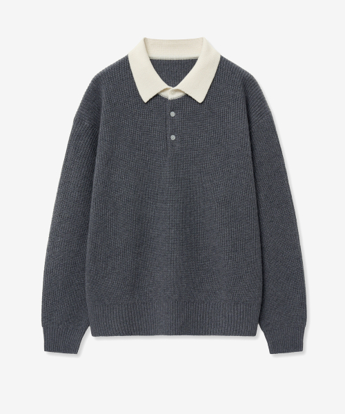 Oversized Rugby Polo Knit Top (Grey) TNSW5F116G2
