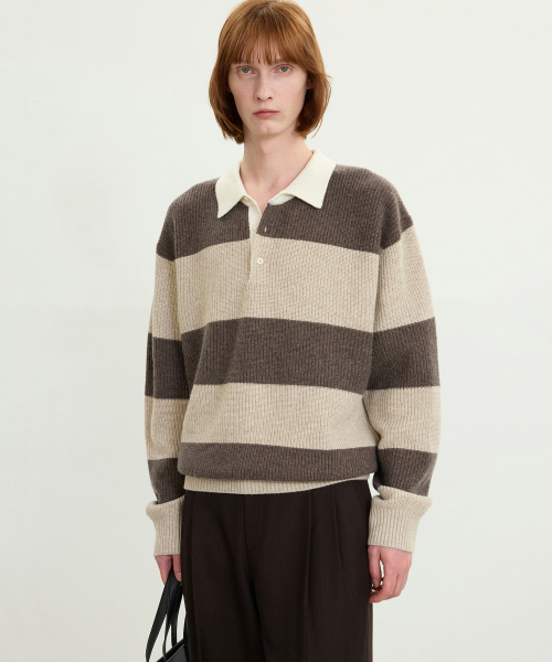 Oversized Rugby Polo Knit Top (Brown) TNSW5F116W2