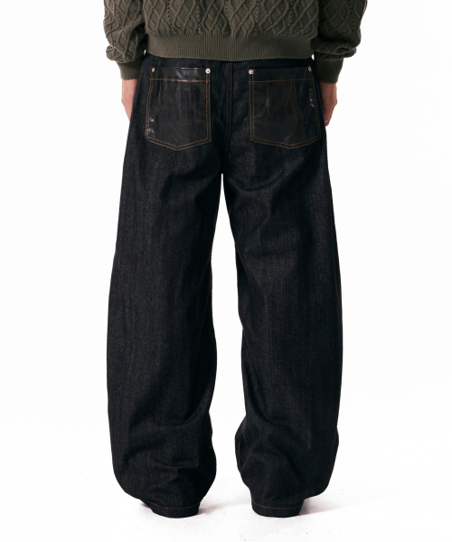 Leather Patch Denim Pants (Black)