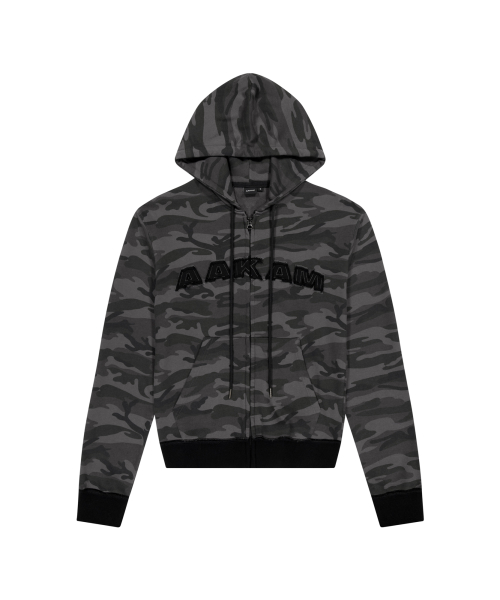 Contrast Logo Zip-up Hoodie (Black)