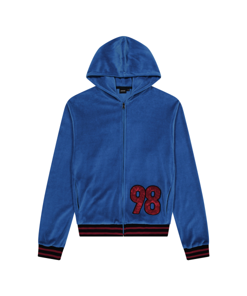 98 Patch Velour Zip-Up Hoodie (Blue)