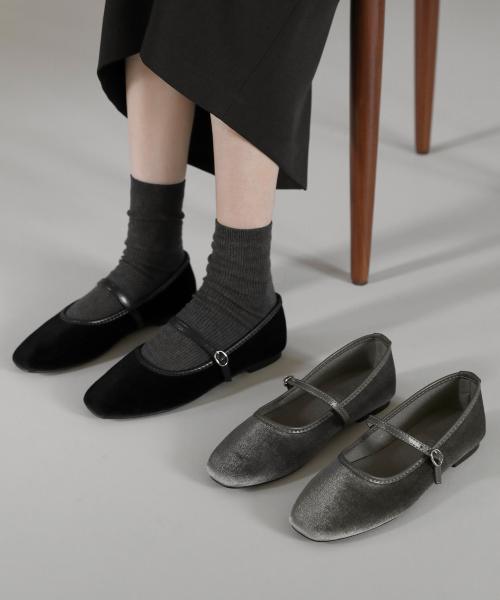 Khaila Velvet MaryJane Flats (1cm)