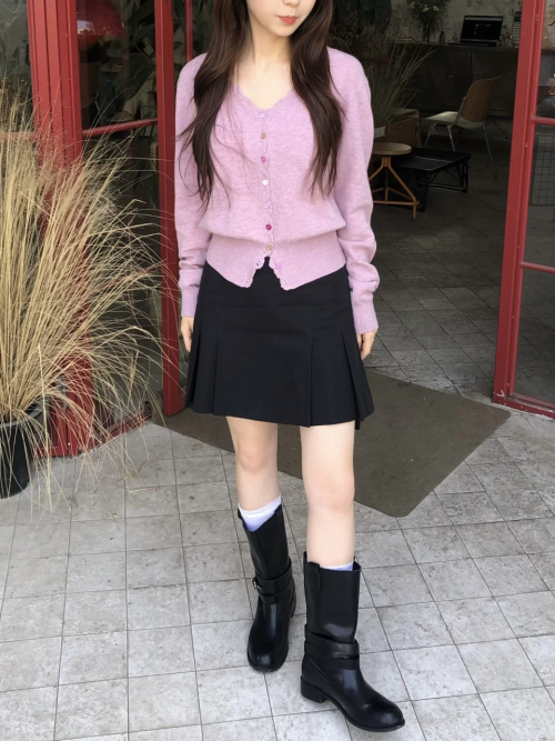 벨로 플리츠 미니 스커트