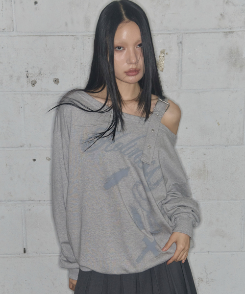 ONE-SHOULDER BUCKLE SWEATSHIRT (MELANGE GRAY)_F24ZB063