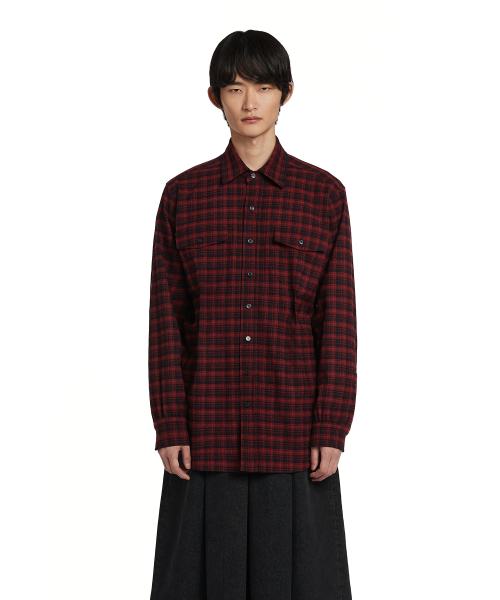 Pintuck Check Shirt_Red