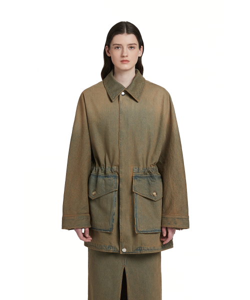 Drawstring Denim Jacket_Khaki