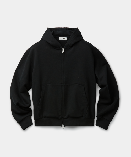 Minimal Cotton Hooded Zip Up Jumper (Black)