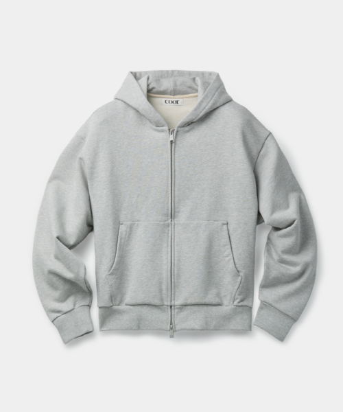 Minimal Cotton Hooded Zip Jumper (Melange Grey)