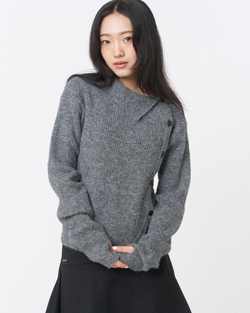 Side button knit GREY