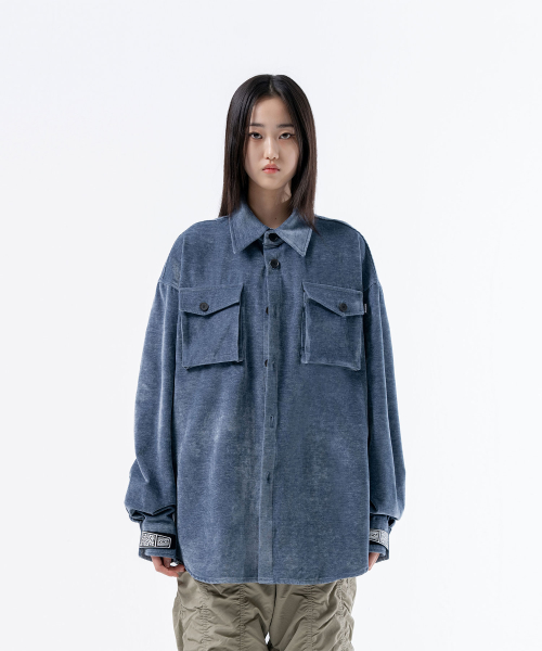 VELCRO VELVET SHIRT JACKET SKY BLUE