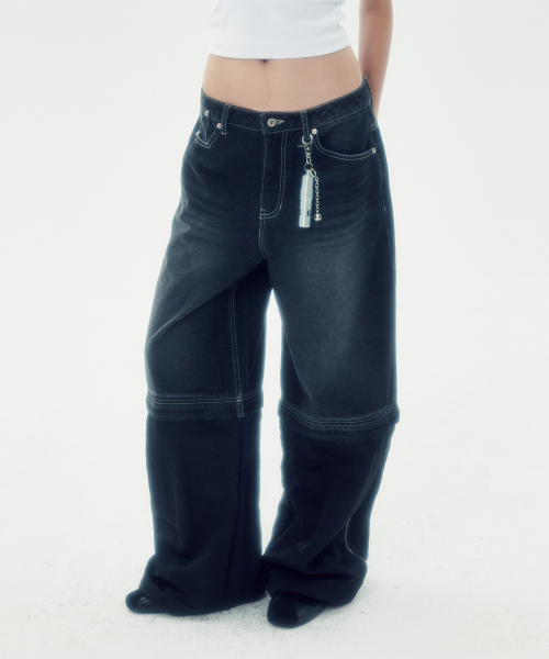 DETACHABLE 2 WAY DENIM PANTS [BLACK]