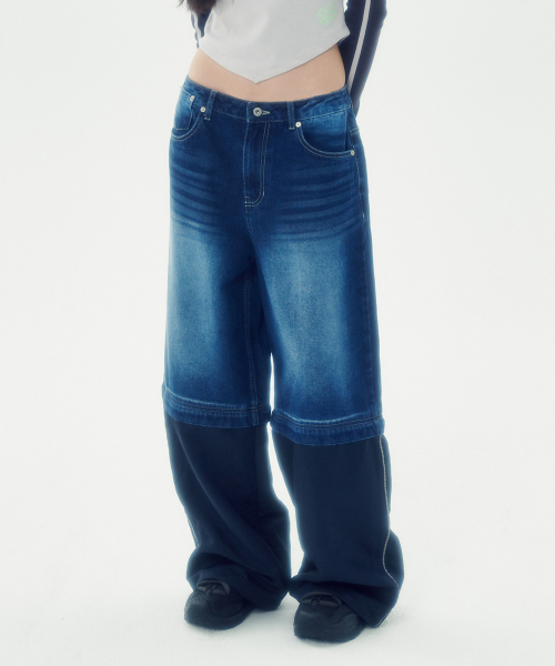 DETACHABLE 2 WAY DENIM PANTS [BLUE]