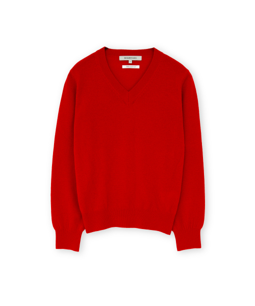W Extra Super Fine V Neck Knit, Red