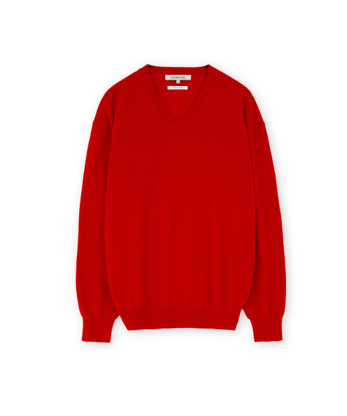 Extra Super Fine V Neck Knit, Red