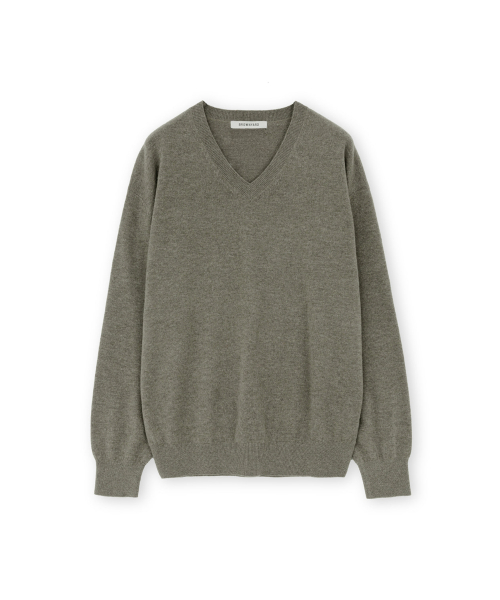 Extra Super Fine V Neck Knit, Olive Grey