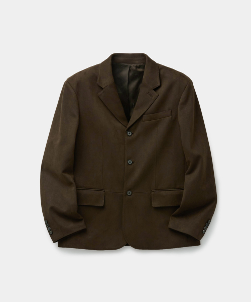 Faux Suede Three Button Blazer (Dark Brown)