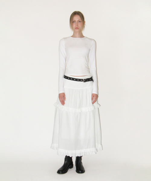 Frill Maxi Skirt, WHITE