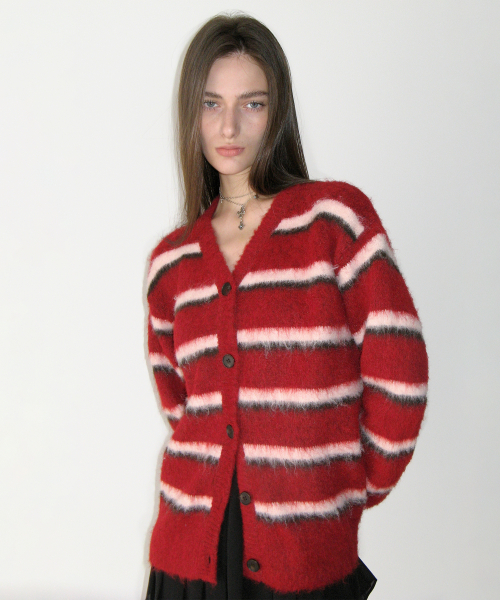 Hairy Overfit Cardigan, BURGUNDY