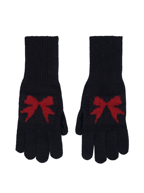 Ribbon Wool Gloves (Black)