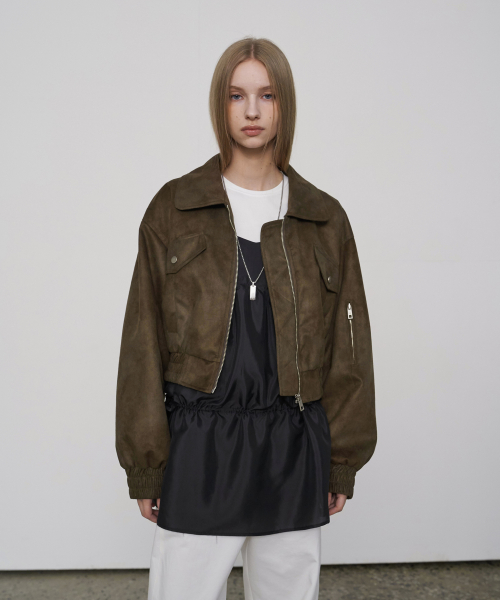 Suede Bomber Jacket Khaki