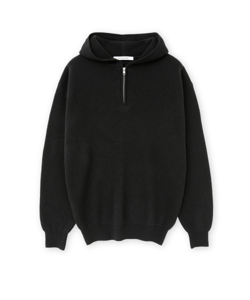 Cashmere Hood Half Zip Up, Black