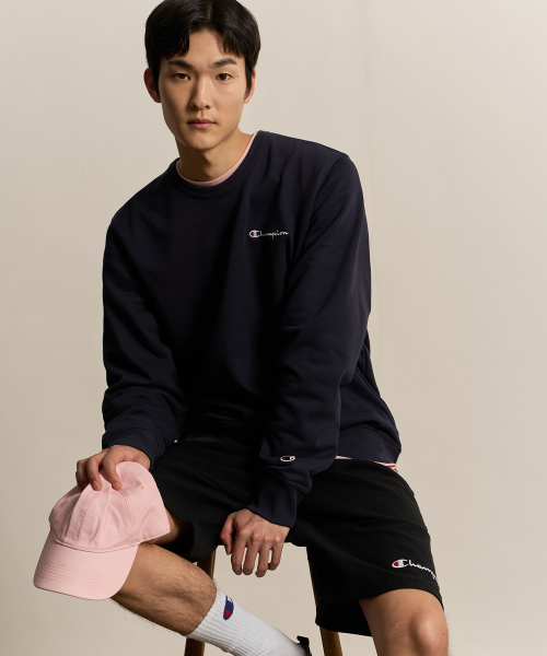 스몰 스크립트 로고 크루넥 스웨트셔츠 Normal Navy