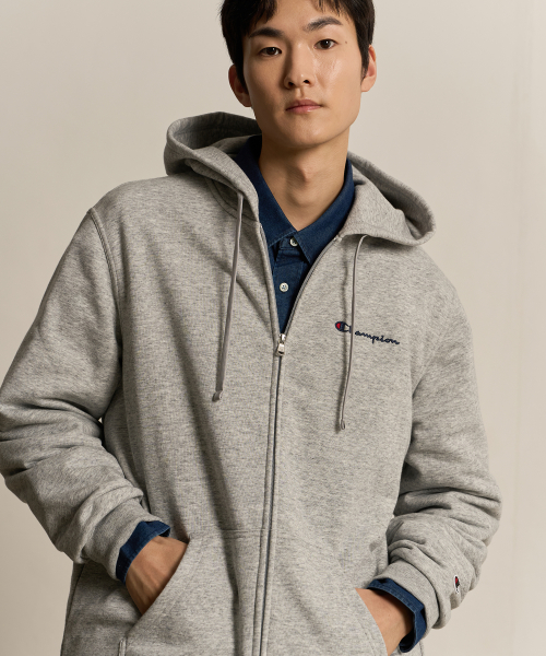 스몰 스크립트 로고 후드 집업 Normal Grey