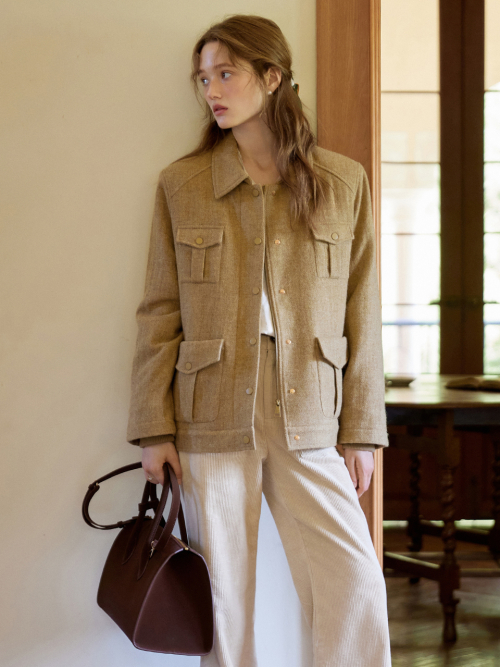 EVAN wool bomber jacket_KHAKI BEIGE