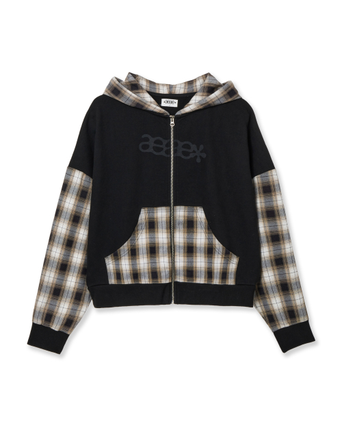 CHECK PATCHWORK HOOD ZIP-UP [BLACK]