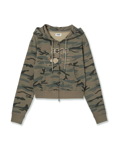 WEB LOGO CROP HOOD ZIP UP [CAMO BEIGE]