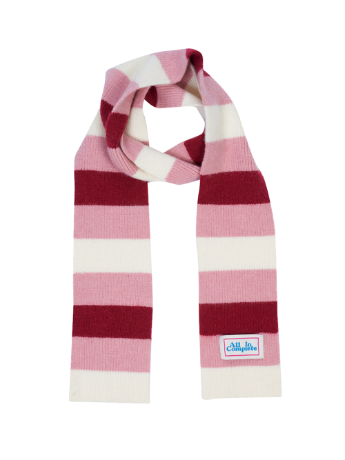 3 Stripe Knit Muffler (Cherry, Pink, Cream)