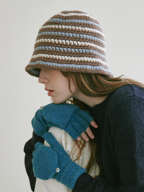 Wool Stripe Crochet Hat (Brown)